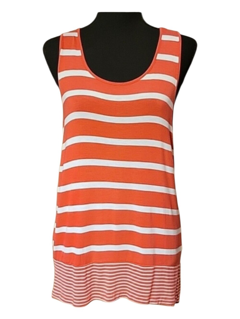 Olive & Oak Coral White Striped Tunic Tank S High Low Rayon Stretch